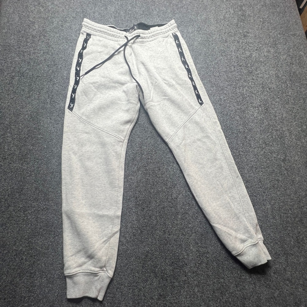 Hollister Mens Joggers Gray Fleece Seagull Logo Side Stripe Sweatpants Size M
